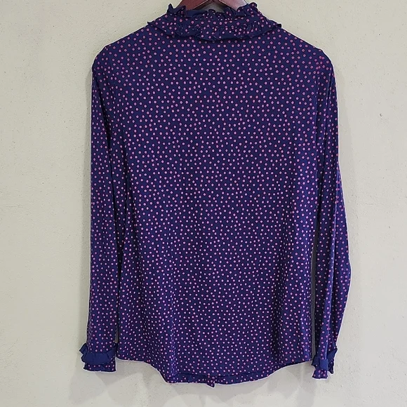 Navy Ruffle V-Neck Long-Sleeve Blouse with Red Micro Print - Picture 10 of 10